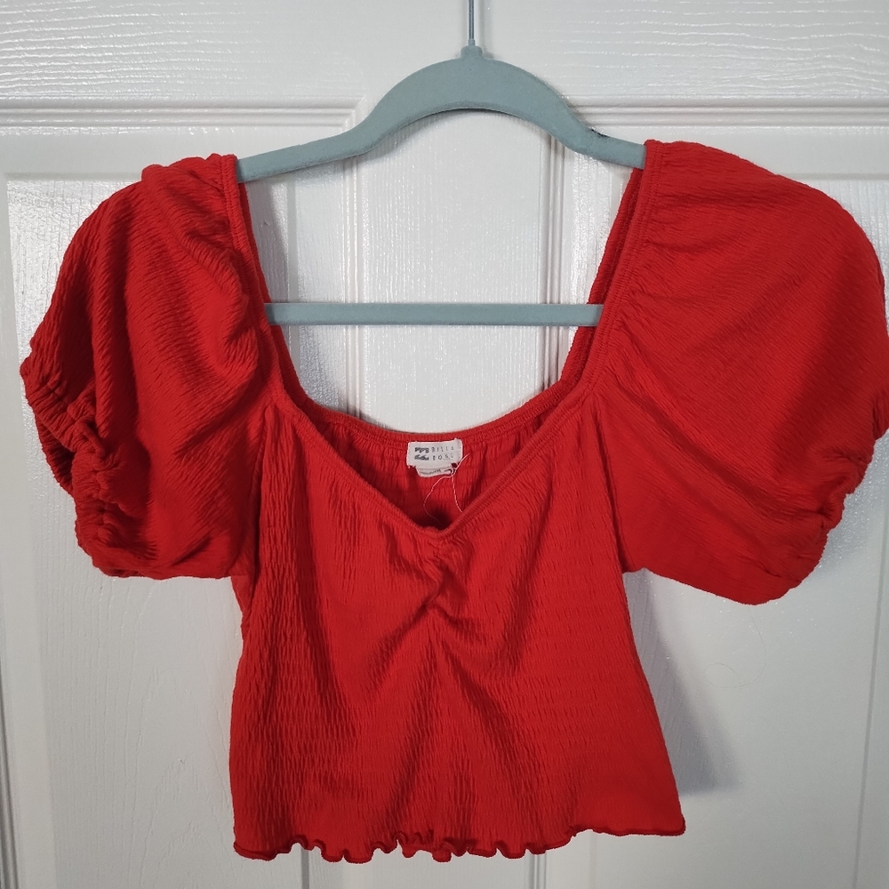 Billabong Red Puff Sleeve Smocked Blouse